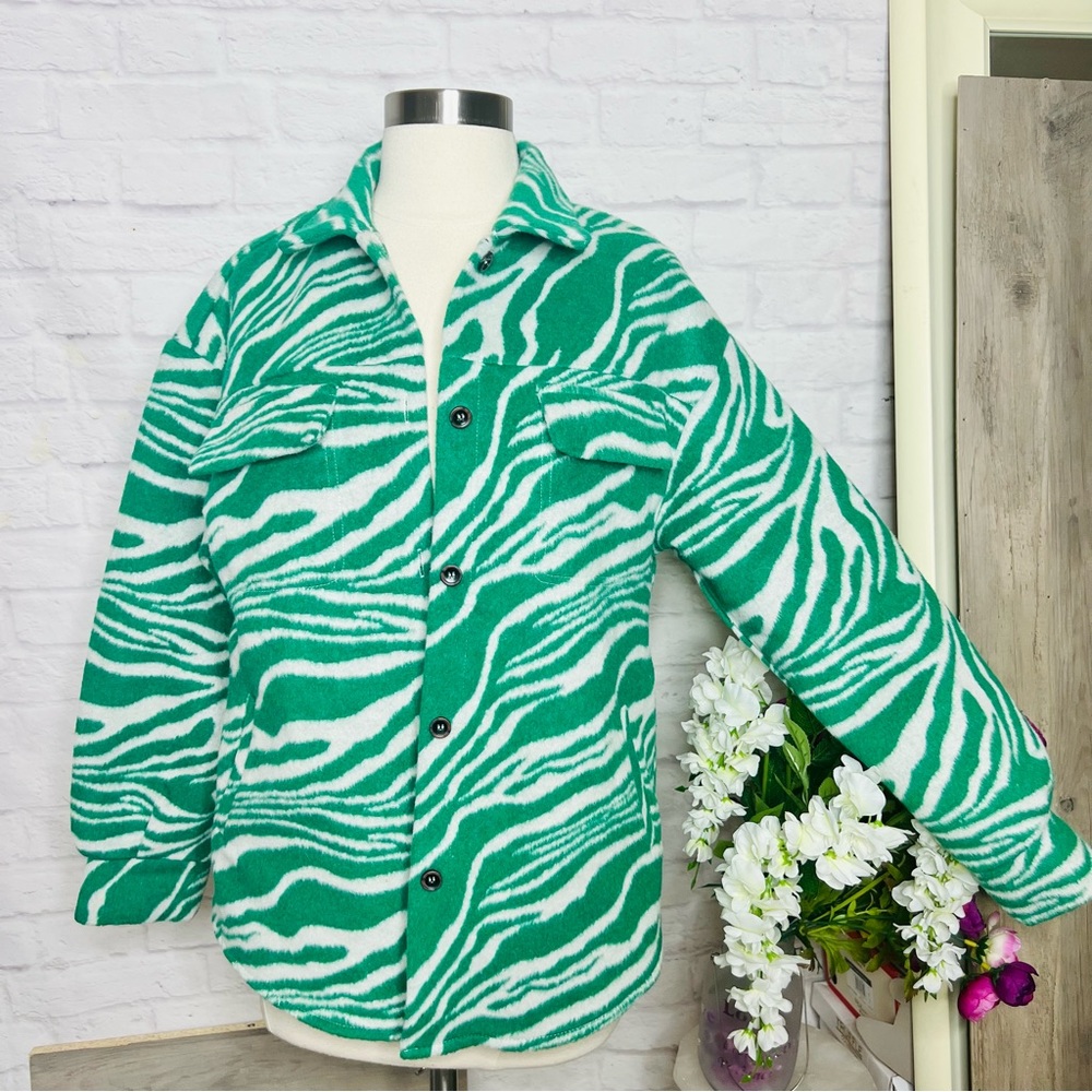 White & Green Zebra Shacket